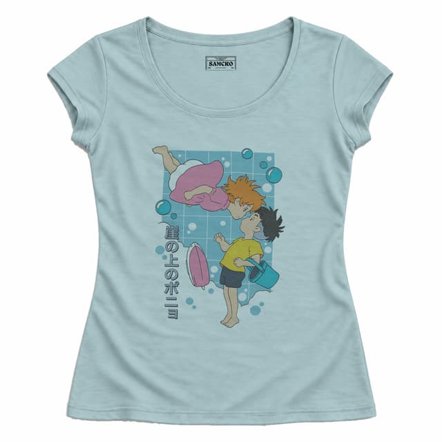Studio Ghibli - Ponyo Pastel Grid — Mujer entallada, Celeste