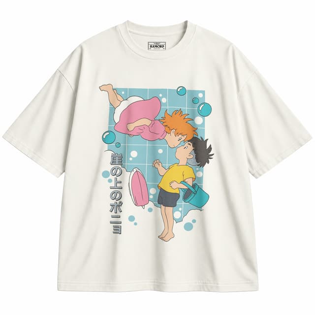 Studio Ghibli - Ponyo Pastel Grid — Unisex oversize, Crema
