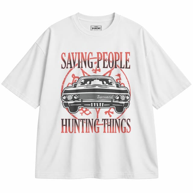 Supernatural - Saving People Hunting Things — Unisex oversize, Blanco