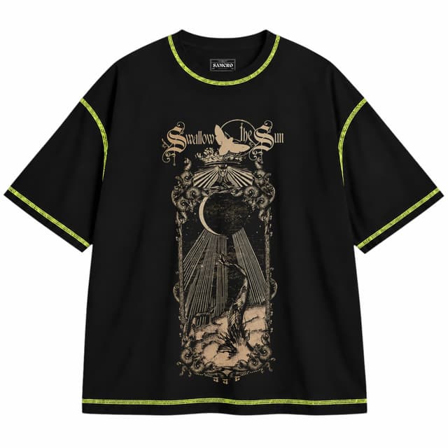 Swallow the Sun - New Moon — Unisex oversize, Negro con costura verde