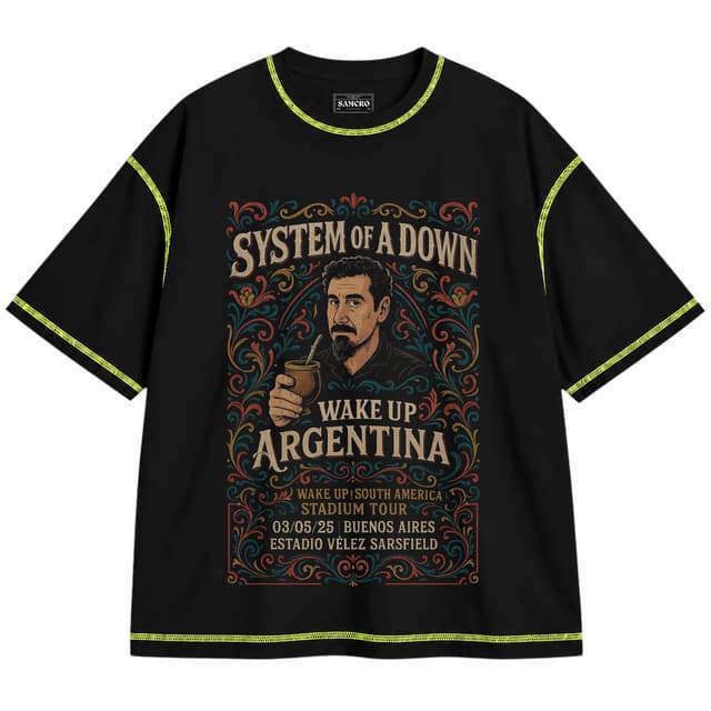 System of a Down 22 — Unisex oversize, Negro con costura verde