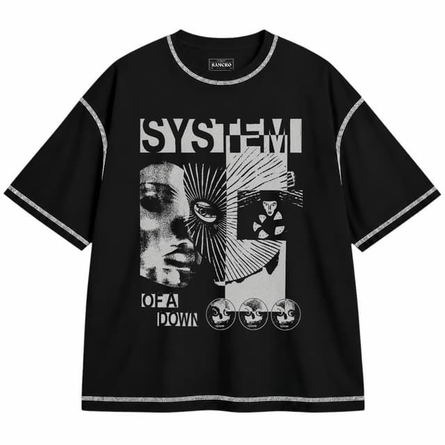 System of a Down - Hypno Hi Contrast — Unisex oversize, Negro con costura blanca