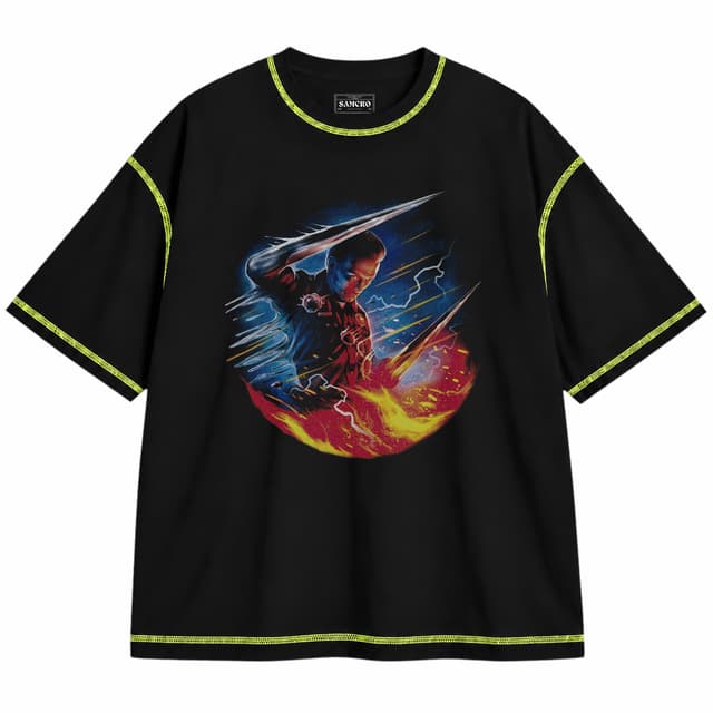 Terminator 8 — Unisex oversize, Negro con costura verde
