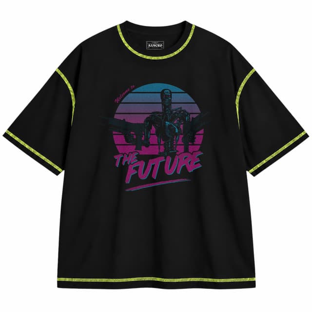 Terminator 9 — Unisex oversize, Negro con costura verde