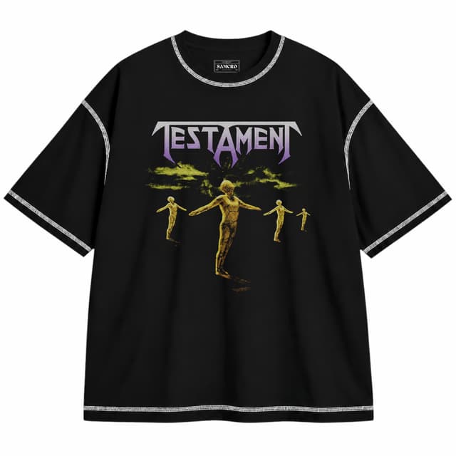 Testament - Practice What You Preach Cover Pepper — Unisex oversize, Negro con costura blanca