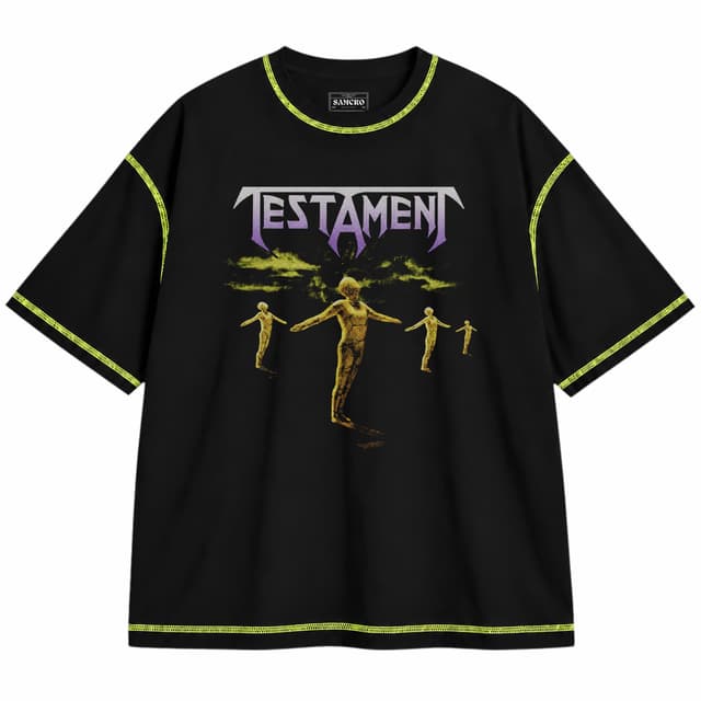 Testament - Practice What You Preach Cover Pepper — Unisex oversize, Negro con costura verde