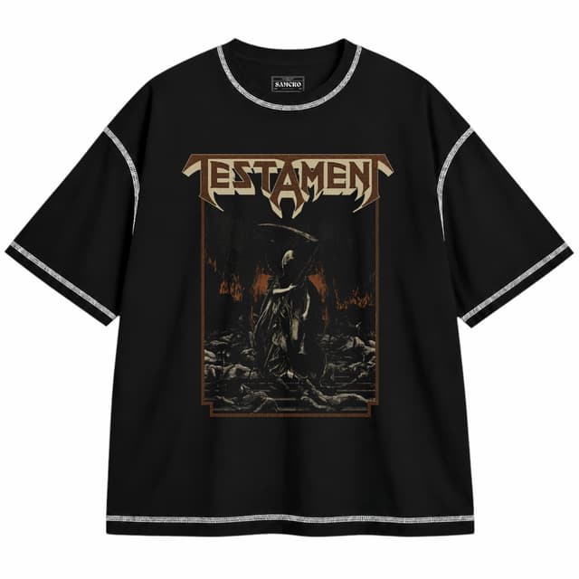 Testament - The Death Black — Unisex oversize, Negro con costura blanca