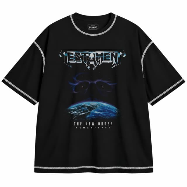 Testament - The New Order — Unisex oversize, Negro con costura blanca