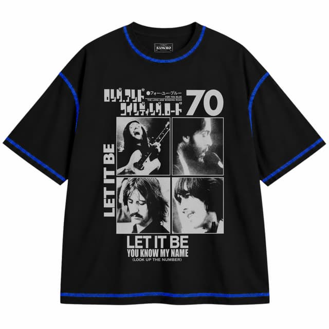 The Beatles - 1970 — Unisex oversize, Negro con costura azul