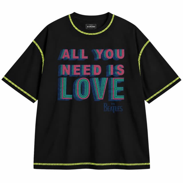 The Beatles - All You Need Is Love — Unisex oversize, Negro con costura verde
