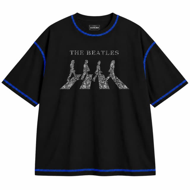 The Beatles - Crossing — Unisex oversize, Negro con costura azul