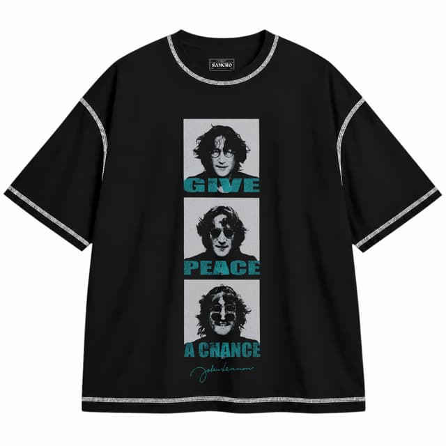 The Beatles - Gpac Stack — Unisex oversize, Negro con costura blanca