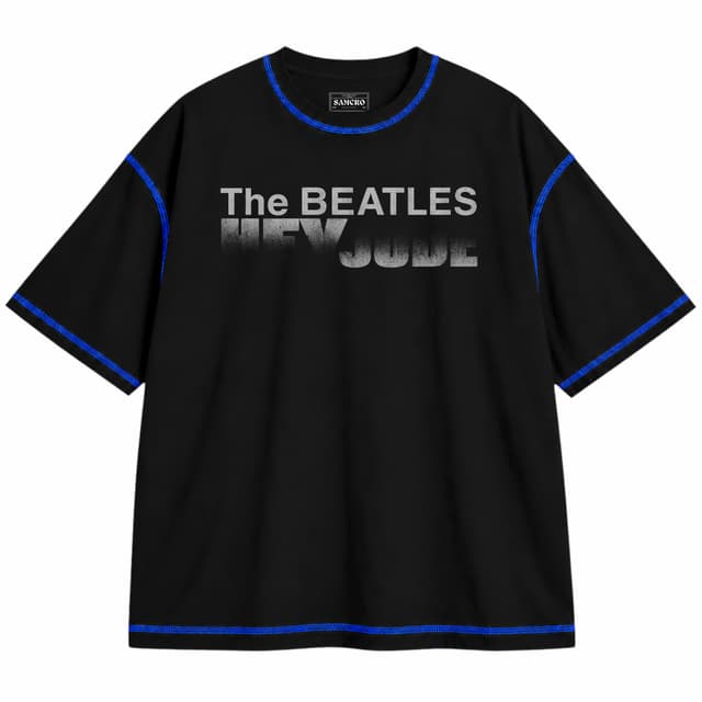 The Beatles - Hey Jude Version 2 — Unisex oversize, Negro con costura azul