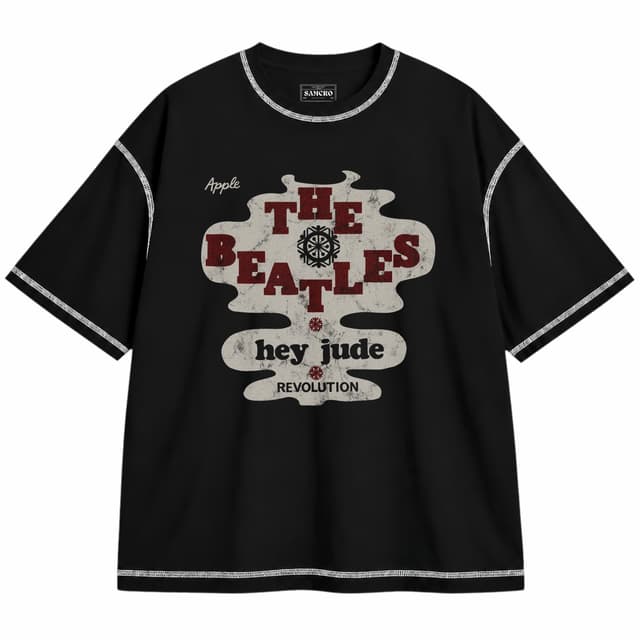 The Beatles - Hey Juderevolution — Unisex oversize, Negro con costura blanca