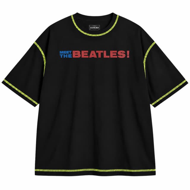 The Beatles - Meet the Beatles — Unisex oversize, Negro con costura verde