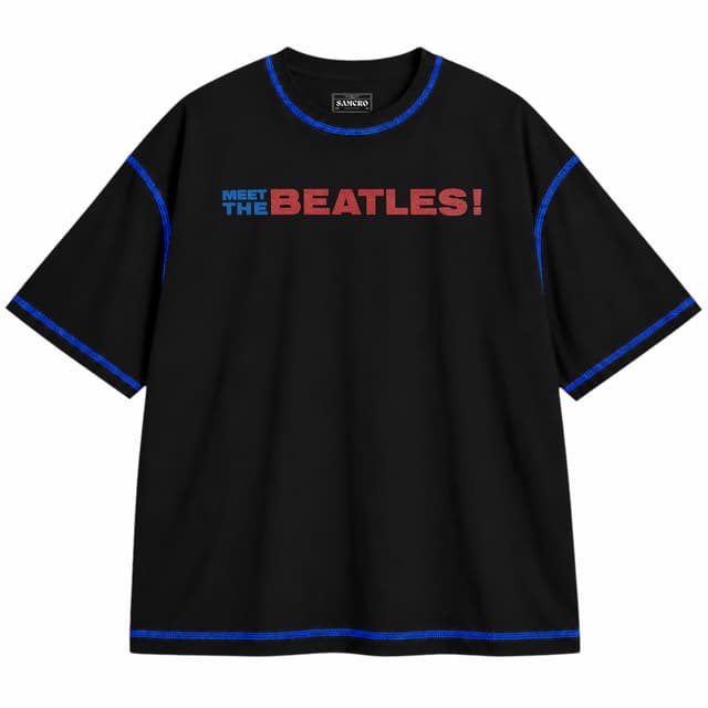 The Beatles - Meet the Beatles — Unisex oversize, Negro con costura azul