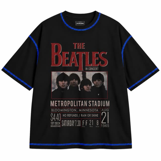 The Beatles - Minnesota 1965 — Unisex oversize, Negro con costura azul