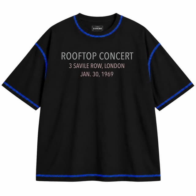 The Beatles - Rooftop Concert Savile Row — Unisex oversize, Negro con costura azul