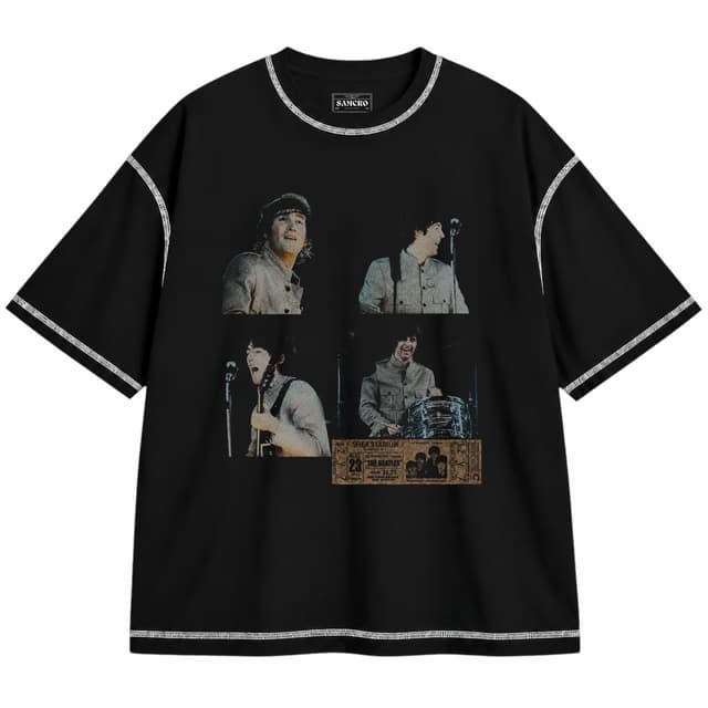 The Beatles - Shea Stadium Shots — Unisex oversize, Negro con costura blanca