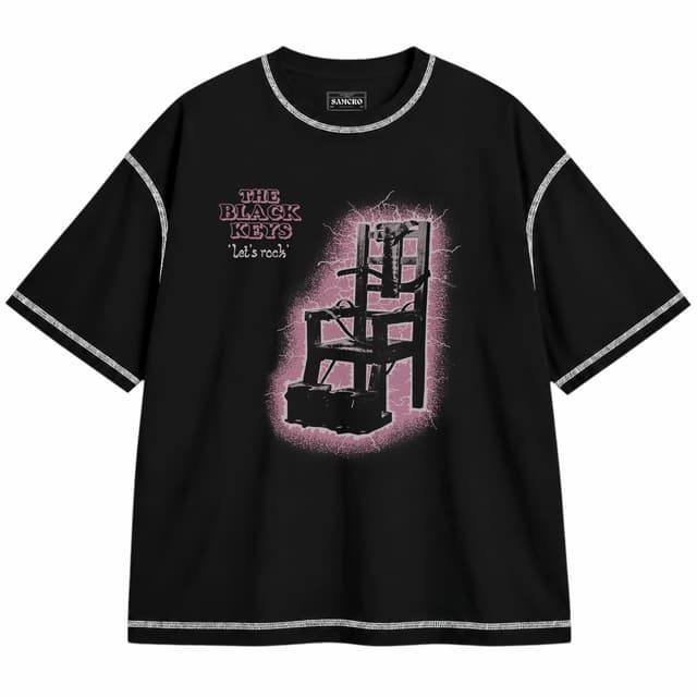 The Black Keys 2 — Unisex oversize, Negro con costura blanca