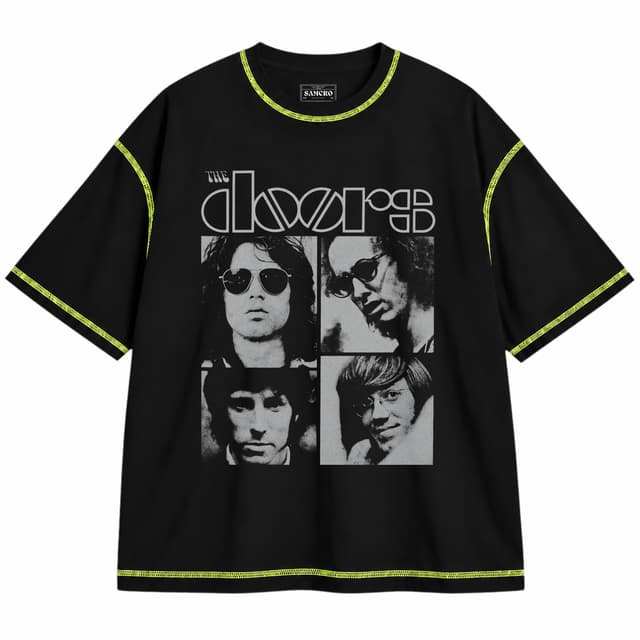 The Doors - Band Squares — Unisex oversize, Negro con costura verde