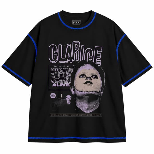 The Office - Clarice — Unisex oversize, Negro con costura azul