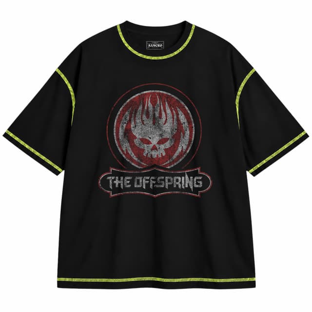 The Offspring 1 — Unisex oversize, Negro con costura verde