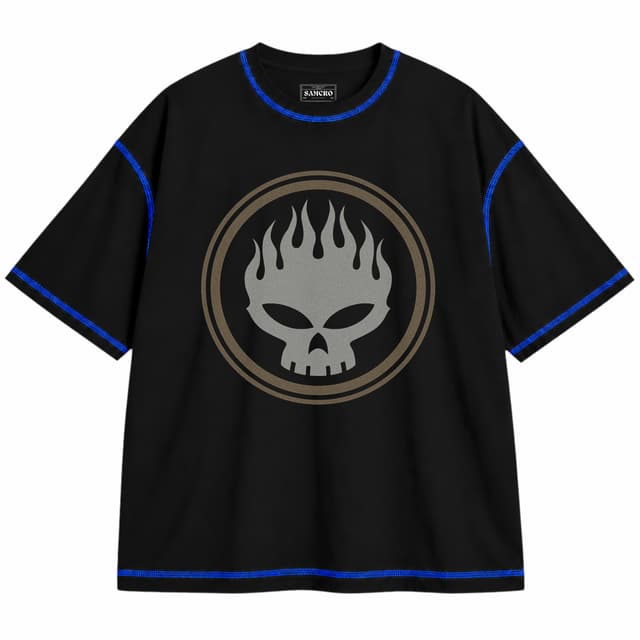 The Offspring 7 — Unisex oversize, Negro con costura azul