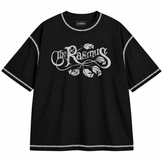 The Rasmus - Leaf Logo — Unisex oversize, Negro con costura blanca