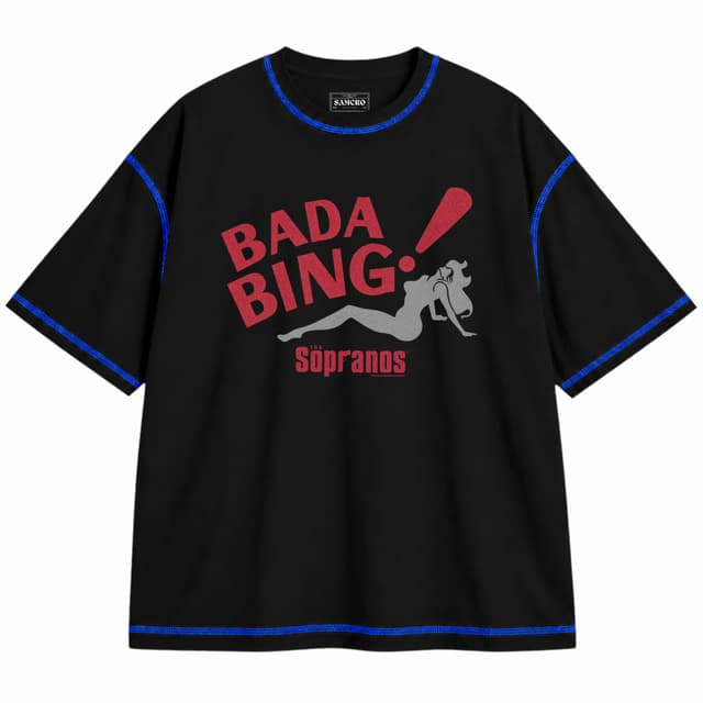 The Sopranos - Bada Bing — Unisex oversize, Negro con costura azul