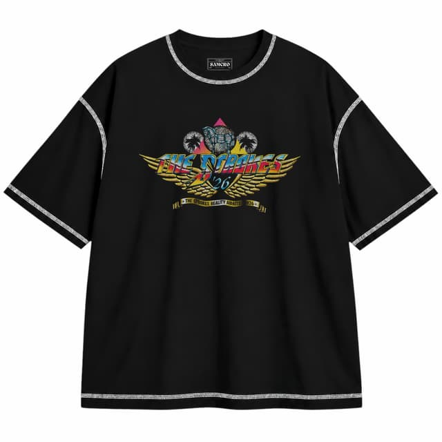 The Strokes - Eagle Wings — Unisex oversize, Negro con costura blanca