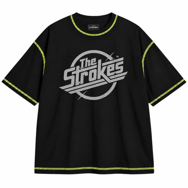 The Strokes - Reality Awaits 2026 Tour — Unisex oversize, Negro con costura verde