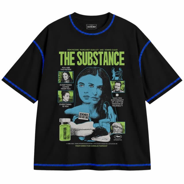The Substance - Everything Is You — Unisex oversize, Negro con costura azul