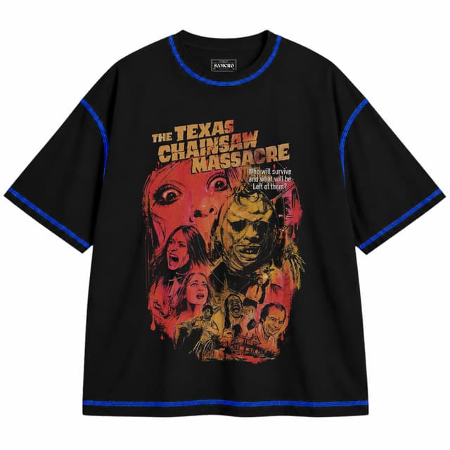The Texas Chainsaw Massacre - What Will Be Left of Them — Unisex oversize, Negro con costura azul