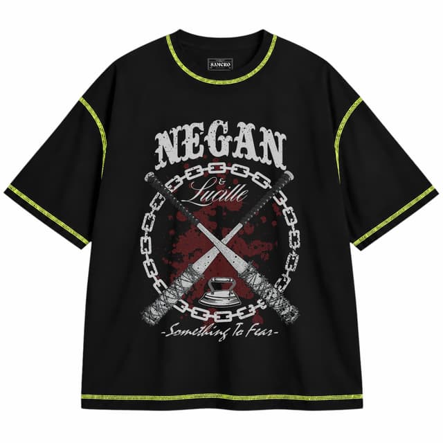 The Walking Dead 14 — Unisex oversize, Negro con costura verde