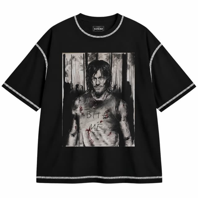 The Walking Dead 24 — Unisex oversize, Negro con costura blanca