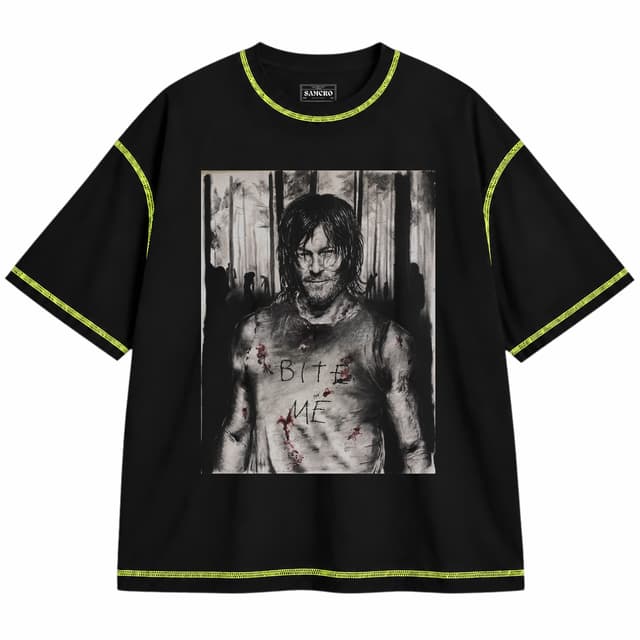The Walking Dead 24 — Unisex oversize, Negro con costura verde