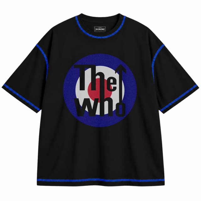 The Who 1 — Unisex oversize, Negro con costura azul