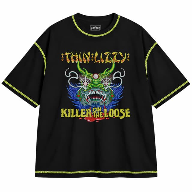 Thin Lizzy - Killer on the Loose — Unisex oversize, Negro con costura verde