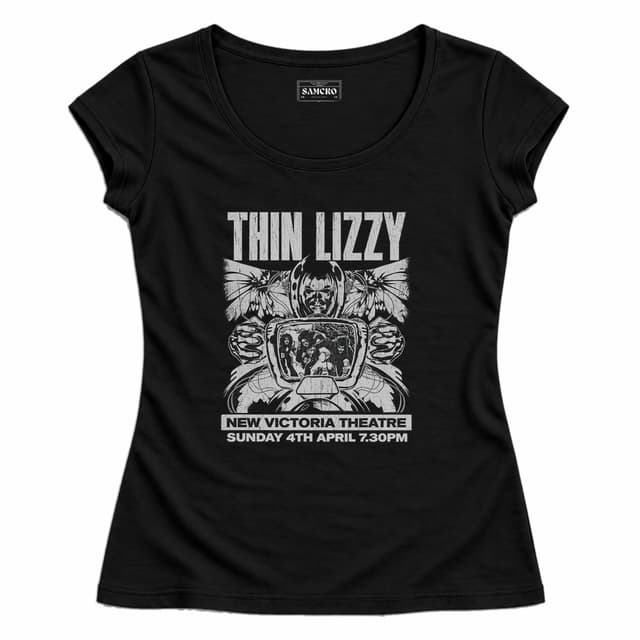 Thin Lizzy - New Victoria Theatre Flyer — Mujer entallada, Negro
