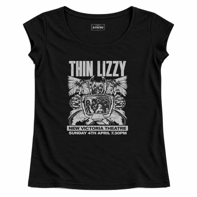 Thin Lizzy - New Victoria Theatre Flyer — Mujer recta, Negro