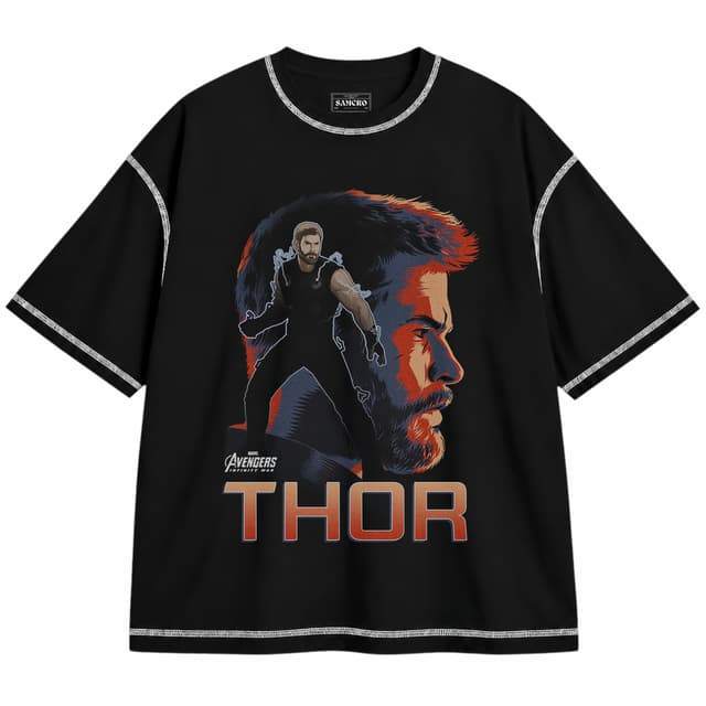Thor 11 — Unisex oversize, Negro con costura blanca