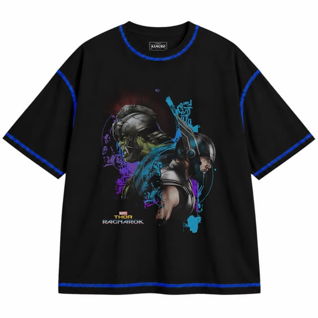 Thor 16 — Unisex oversize, Negro con costura azul