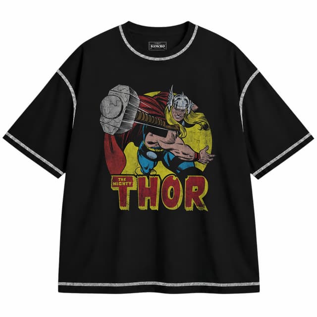 Thor 22 — Unisex oversize, Negro con costura blanca