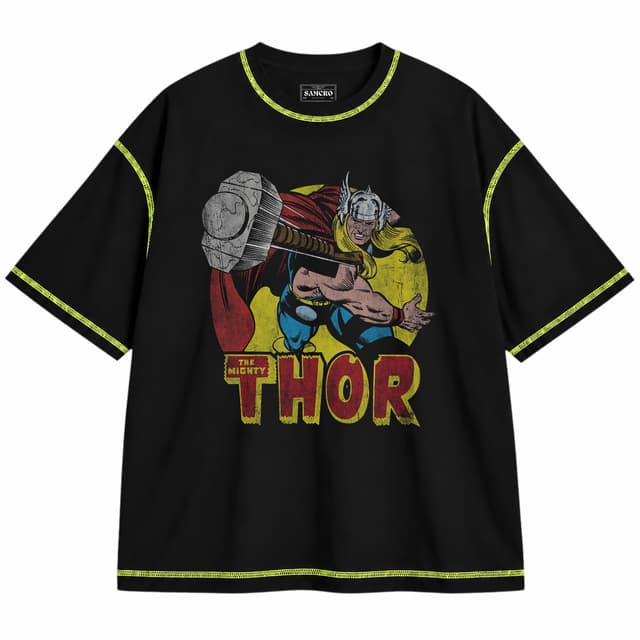Thor 22 — Unisex oversize, Negro con costura verde