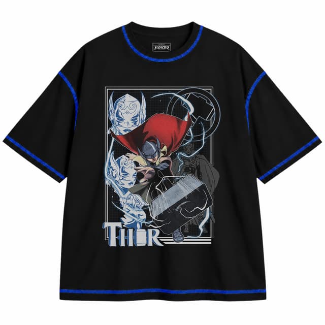 Thor 3 — Unisex oversize, Negro con costura azul
