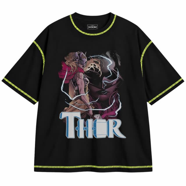 Thor 4 — Unisex oversize, Negro con costura verde