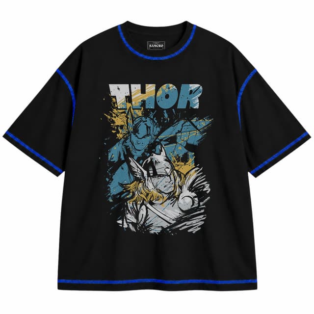 Thor 5 — Unisex oversize, Negro con costura azul