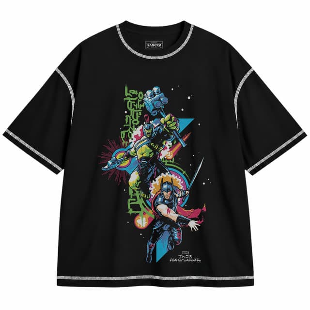 Thor 7 — Unisex oversize, Negro con costura blanca