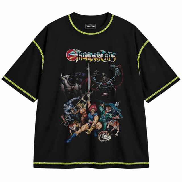 Thundercats 2 — Unisex oversize, Negro con costura verde